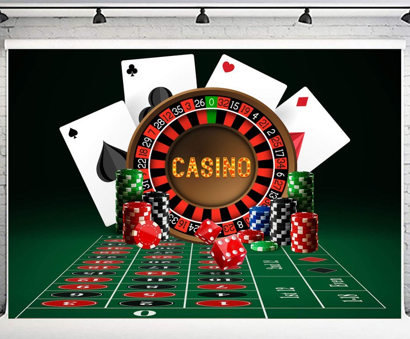PHMOJEN Casino Theme Party Backdrop Vinyl 10x7ft Roulette Color Chip Poker Photography Background Party Banner Photo Shooting Props LYPH946 - Image 1